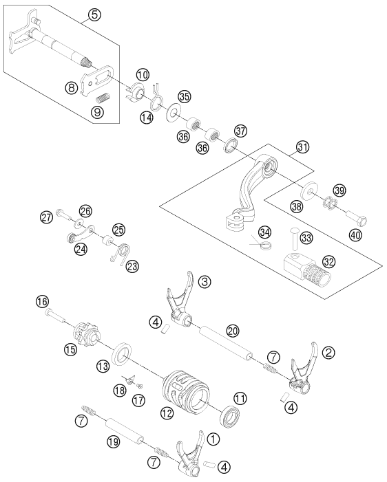 Sprängskiss: Shifting Mechanism – KTM 350 XC-F 2014
