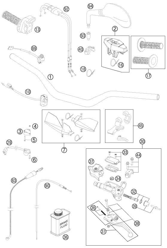 Sprängskiss: Handlebar, Controls – KTM 250 EXC-F 2011