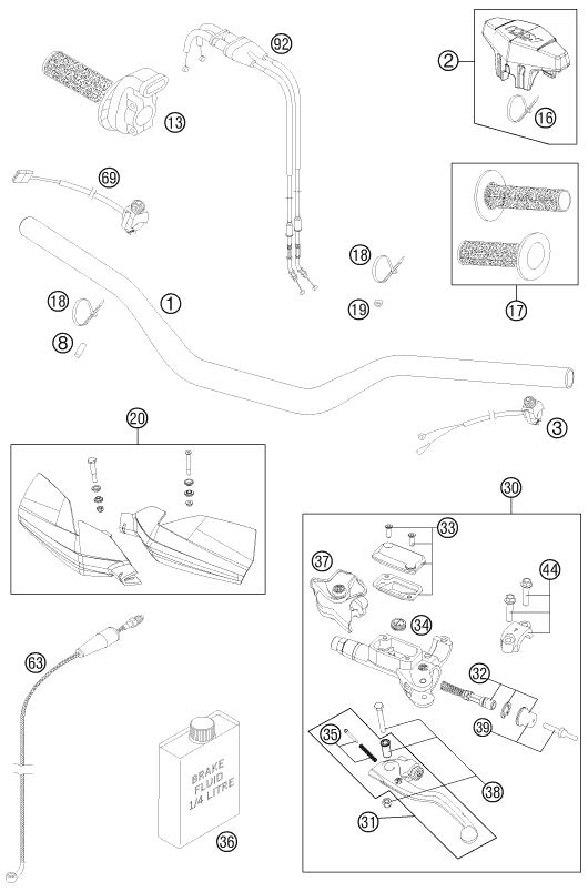 Sprängskiss: Handlebar, Controls – KTM 250 XCF-W SIX DAYS 2011