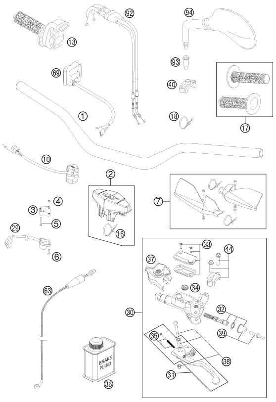 Sprängskiss: Handlebar, Controls – KTM 400 EXC 2011