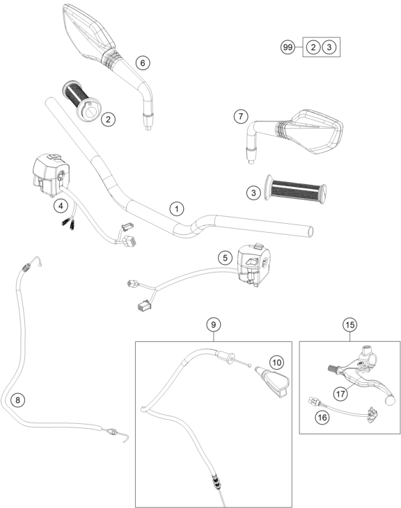Sprängskiss: Handlebar, Controls – KTM 125 DUKE WHITE ABS 2013