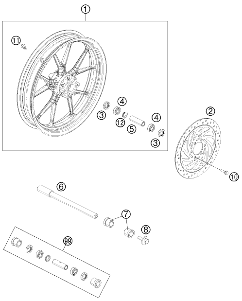 Sprängskiss: Front Wheel – KTM 200 DUKE ORANGE CKD 2012