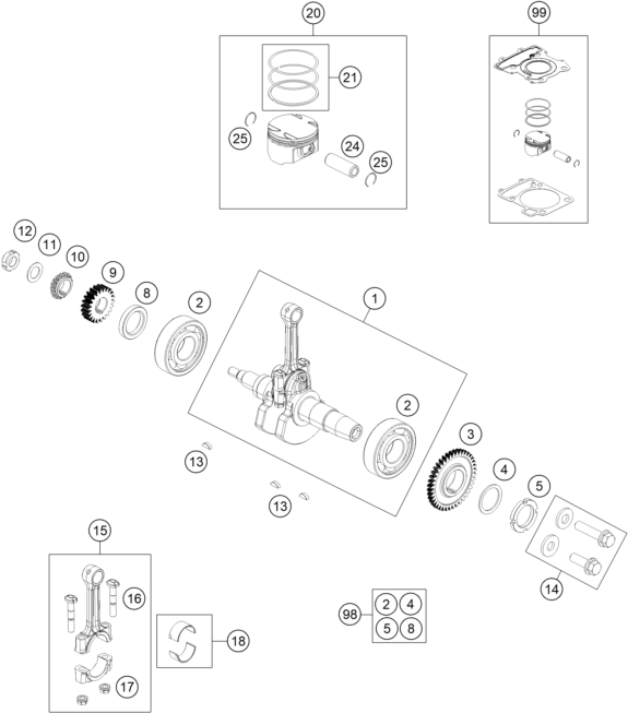 Sprängskiss: Crankshaft, Piston – KTM 125 DUKE WHITE ABS 2013
