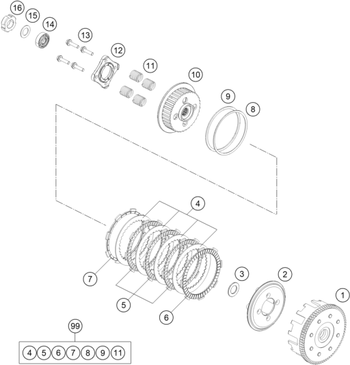 Sprängskiss: Clutch – KTM 200 DUKE, blue, ABS-CKD 2026