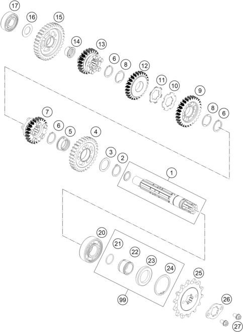 Sprängskiss: Transmission II - Countershaft – KTM 125 DUKE 2011