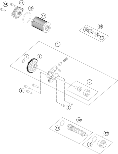 Sprängskiss: Lubricating System – KTM 200 DUKE, blue, ABS-CKD 2026