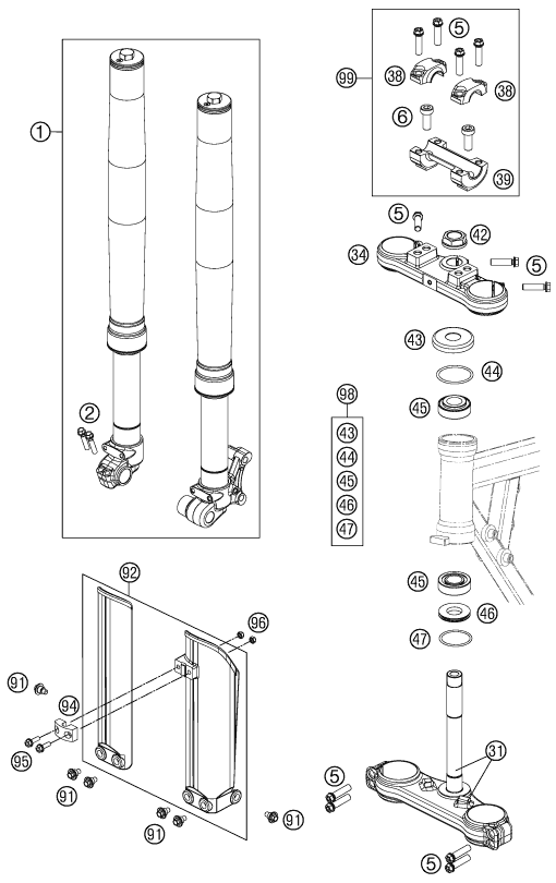 Sprängskiss: Front Fork, Triple Clamp – KTM 50 SX 2013