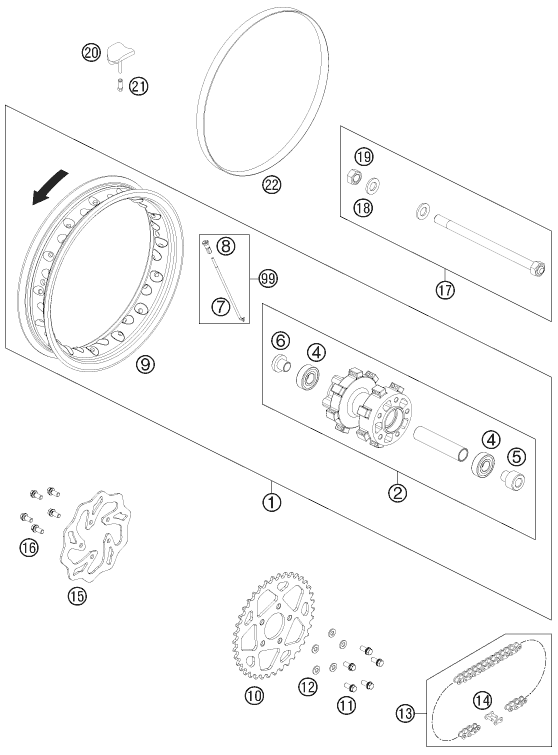 Sprängskiss: Rear Wheel – KTM 50 SX 2013