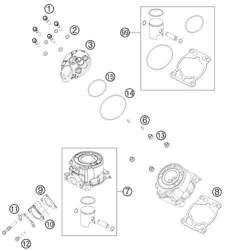 Sprängskiss: Cylinder, Cylinder Head – KTM 50 SX 2013
