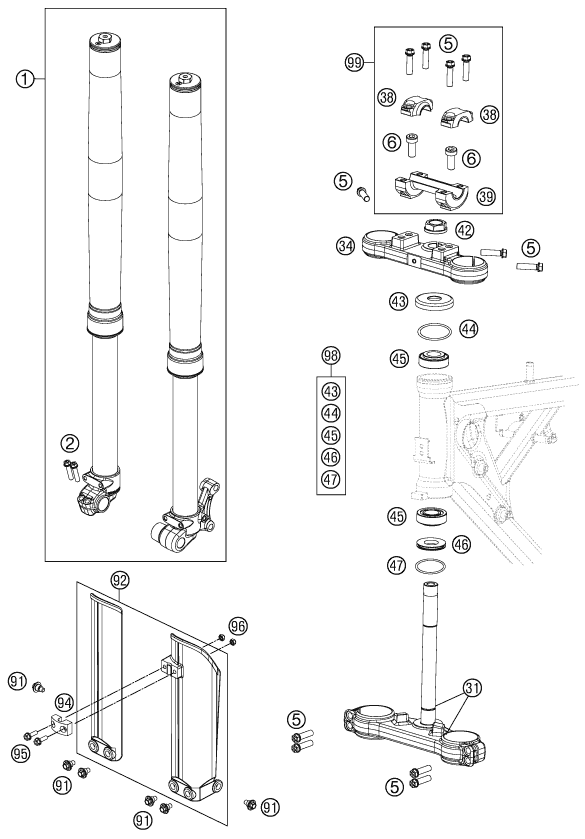 Sprängskiss: Front Fork, Triple Clamp – KTM 65 SXS 2014