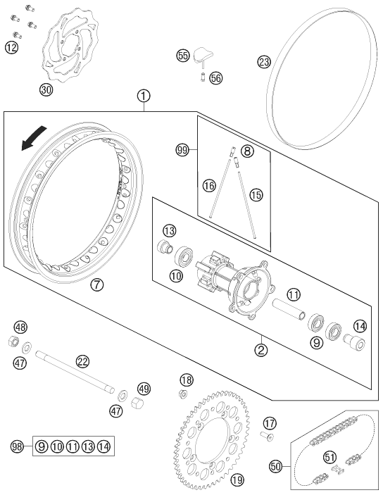Sprängskiss: Rear Wheel – KTM 65 SXS 2014