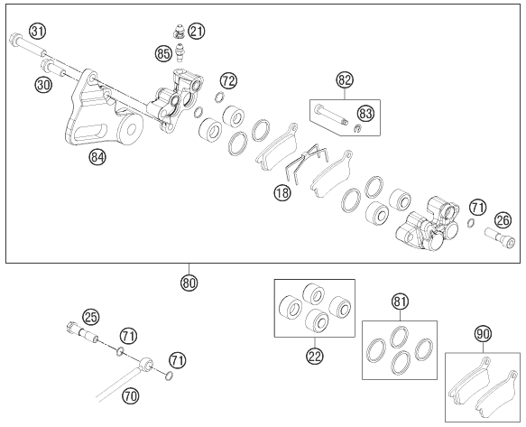 Sprängskiss: Rear Brake Caliper – KTM 65 SXS 2014