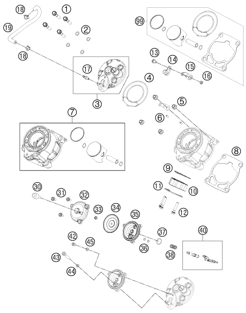 Sprängskiss: Cylinder, Cylinder Head – KTM 65 SXS 2014