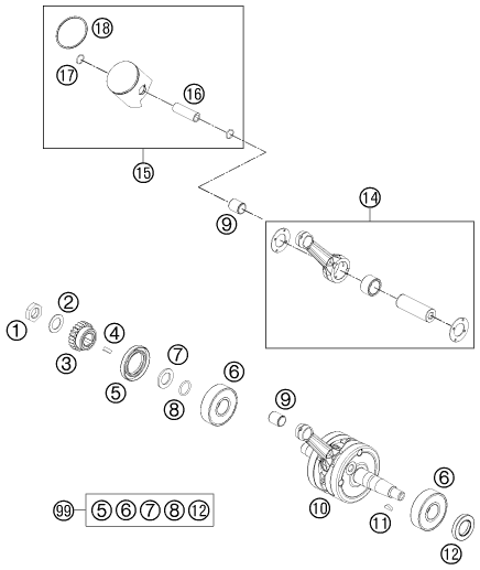 Sprängskiss: Crankshaft, Piston – KTM 65 SXS 2014