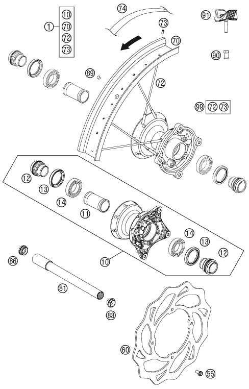 Sprängskiss: Front Wheel – KTM 85 SX 19/16 2012