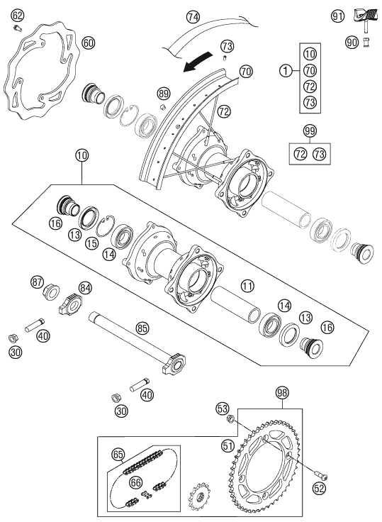 Sprängskiss: Rear Wheel – KTM 85 SX 17/14 2012