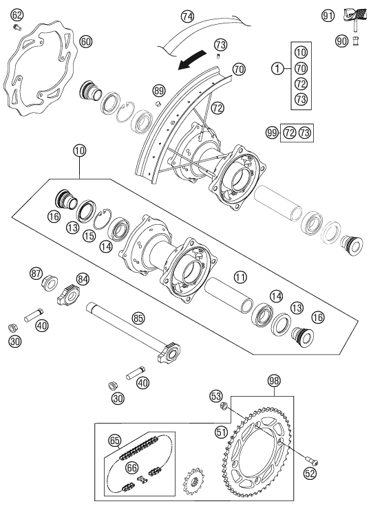 Sprängskiss: Rear Wheel – KTM 85 SX 19/16 2012