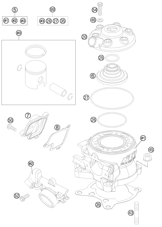 Sprängskiss: Cylinder – KTM 85 SX 17/14 2012