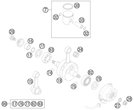 Sprängskiss: Crankshaft, Piston – KTM 85 SX 17/14 2012