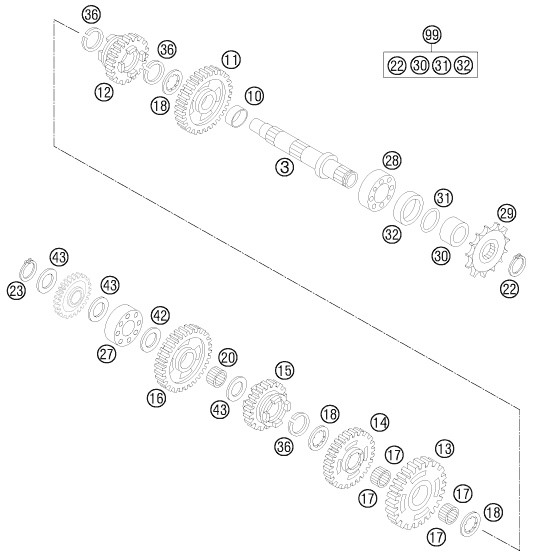 Sprängskiss: Transmission II - Countershaft – KTM 85 SX 17/14 2014