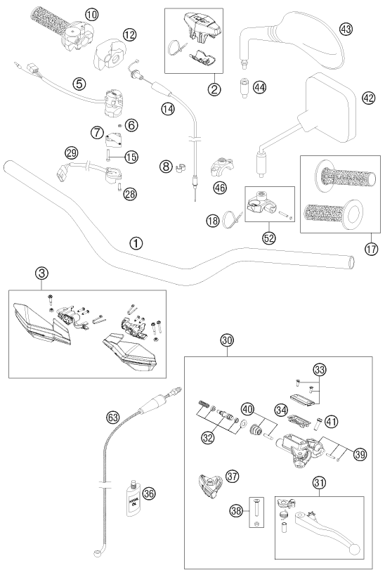 Sprängskiss: Handlebar, Controls – KTM 125 EXC 2012