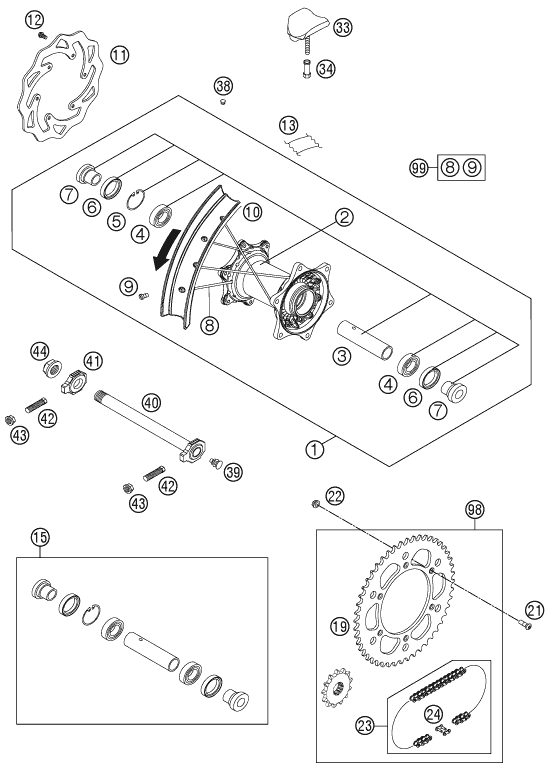 Sprängskiss: Rear Wheel – KTM 350 XCF-W 2012