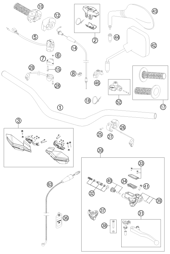 Sprängskiss: Handlebar, Controls – KTM 200 EXC 2012