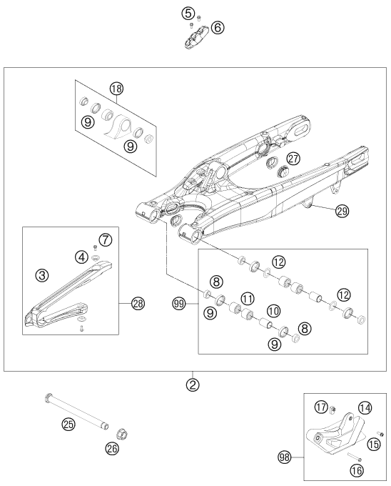 Sprängskiss: Swing Arm – KTM 200 XC-W 2012