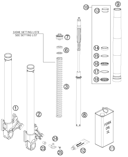 Sprängskiss: Front Fork Disassembled – KTM 990 SUPERM. T BLACK ABS 2012