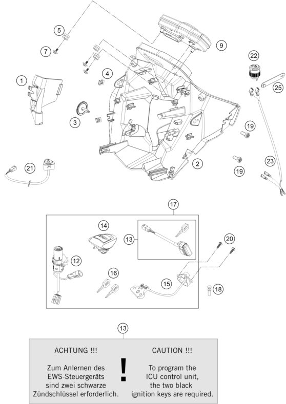 Sprängskiss: Instruments / Lock System – KTM 990 SUPERM. T BLACK ABS 2012
