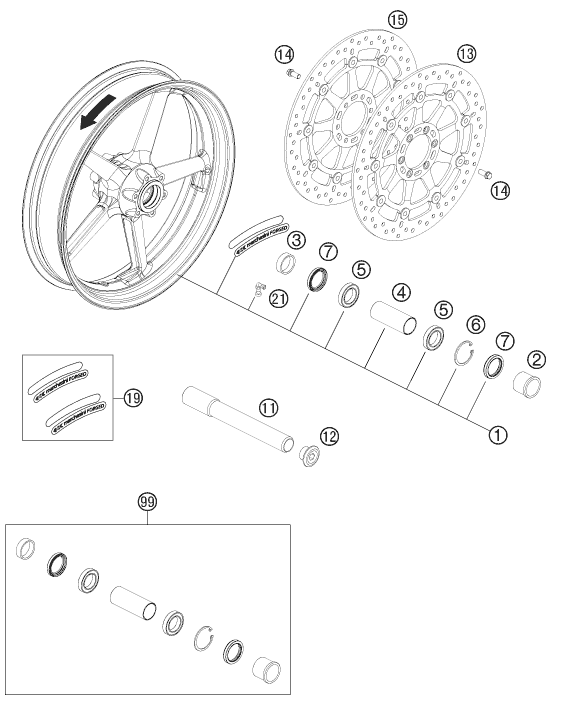 Sprängskiss: Front Wheel – KTM 990 SUPERMOTO R 2012