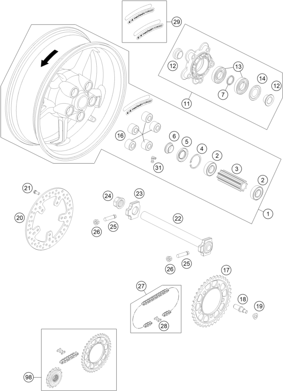 Sprängskiss: Rear Wheel – KTM 990 SUPERMOTO R 2012