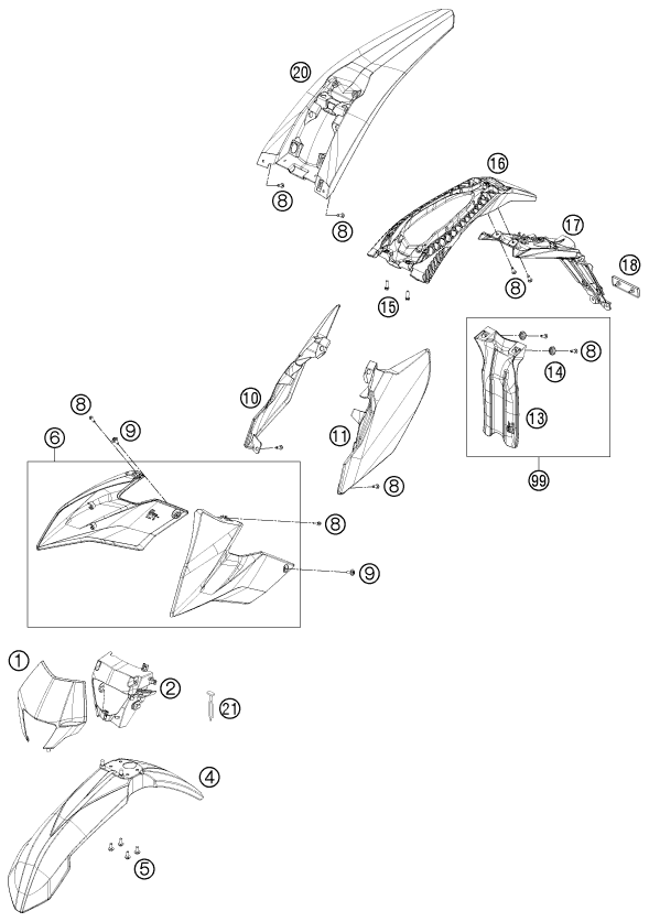 Sprängskiss: Mask, Fenders – KTM FREERIDE 350 2013