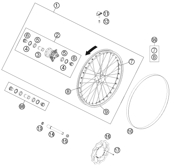 Sprängskiss: Front Wheel – KTM FREERIDE 350 2013