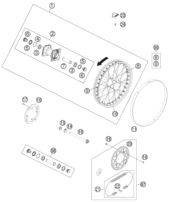 Sprängskiss: Rear Wheel – KTM FREERIDE 350 2013