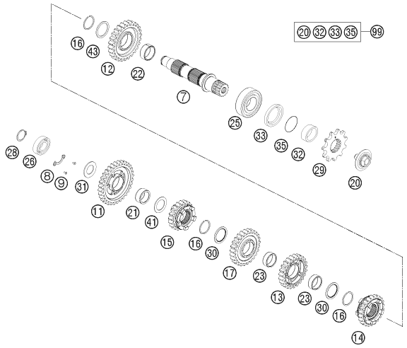 Sprängskiss: Transmission II - Countershaft – KTM FREERIDE 350 2013