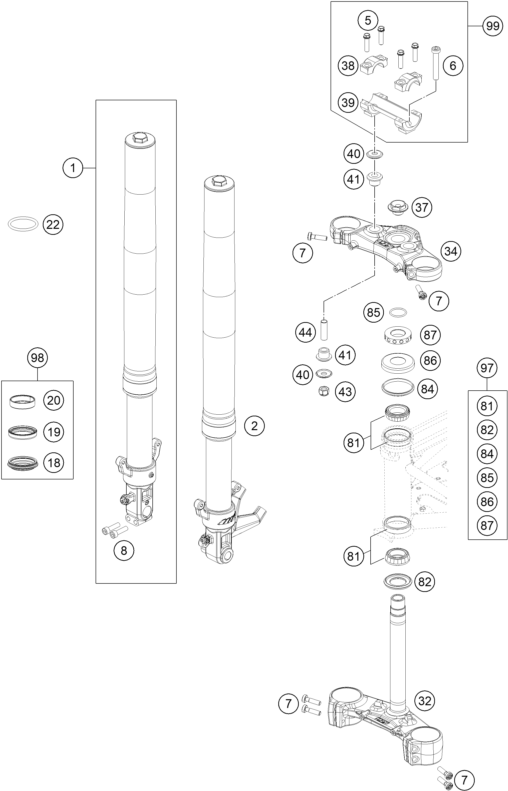 Sprängskiss: Front Fork, Triple Clamp – KTM 690 DUKE WHITE ABS 2015
