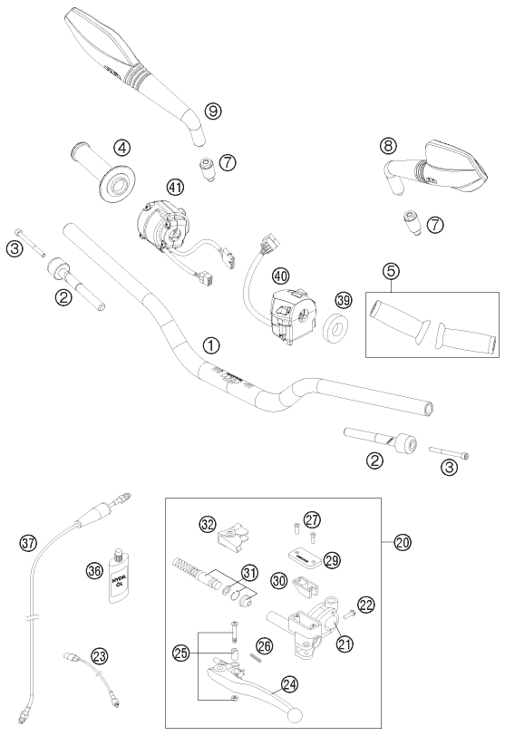 Sprängskiss: Handlebar, Controls – KTM 690 DUKE R ABS 2013