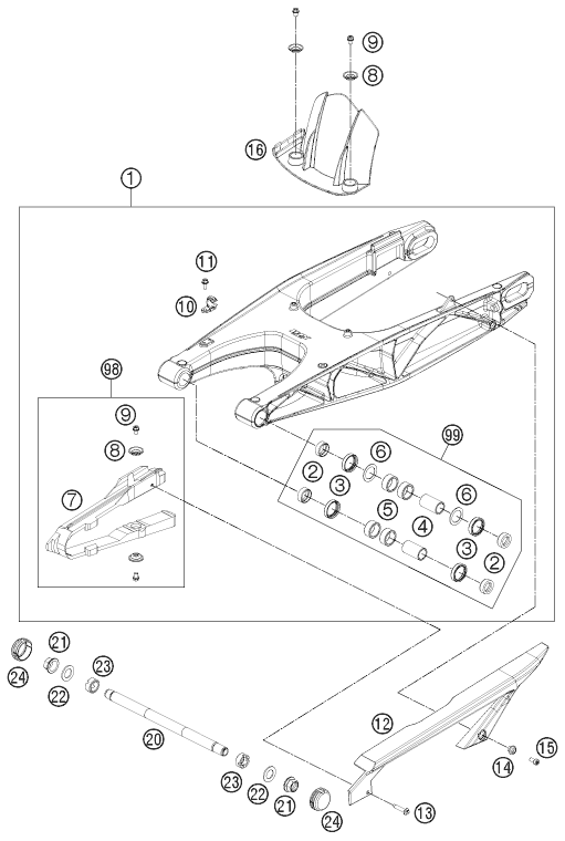 Sprängskiss: Swing Arm – KTM 690 DUKE WHITE ABS 2015