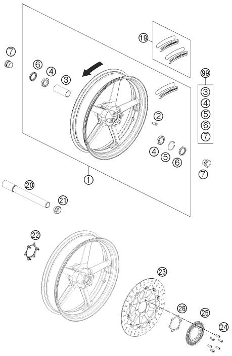 Sprängskiss: Front Wheel – KTM 690 DUKE BLACK 2012