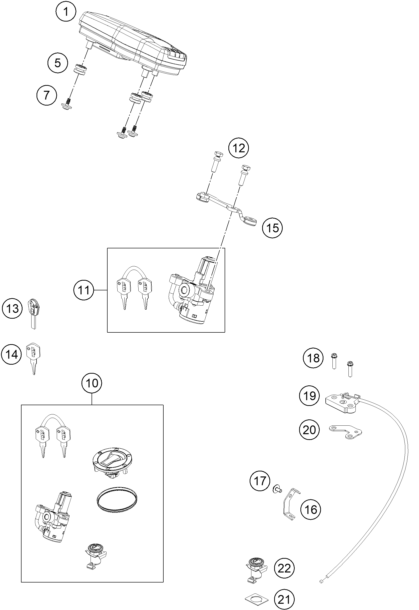 Sprängskiss: Instruments / Lock System – KTM 690 DUKE WHITE ABS 2015