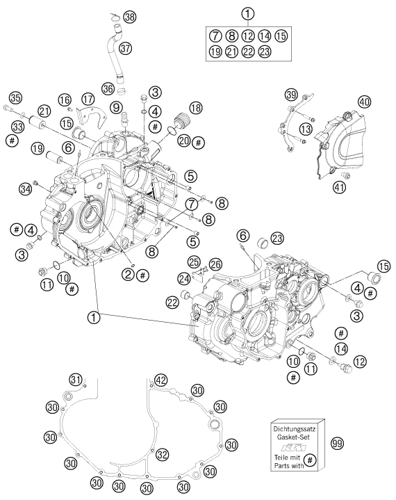 Sprängskiss: Engine Case – KTM 690 DUKE WHITE ABS 2015