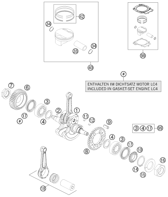 Sprängskiss: Crankshaft, Piston – KTM 690 DUKE WHITE CKD 2012