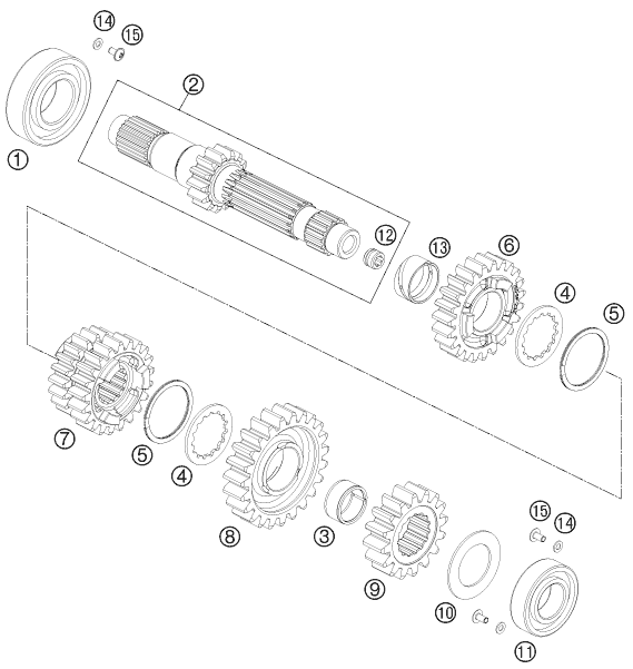 Sprängskiss: Transmission I - Main Shaft – KTM 690 DUKE WHITE ABS 2015