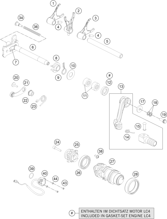 Sprängskiss: Shifting Mechanism – KTM 690 DUKE WHITE CKD 2012