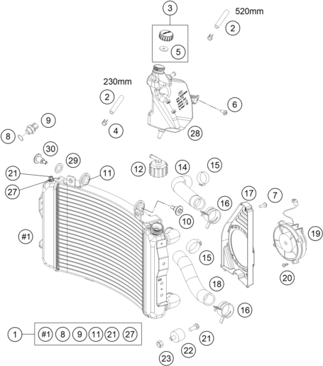 Sprängskiss: Cooling System – KTM 690 DUKE WHITE CKD 2012