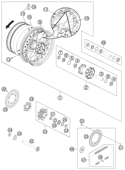 Sprängskiss: Rear Wheel – KTM 690 SMC R 2012