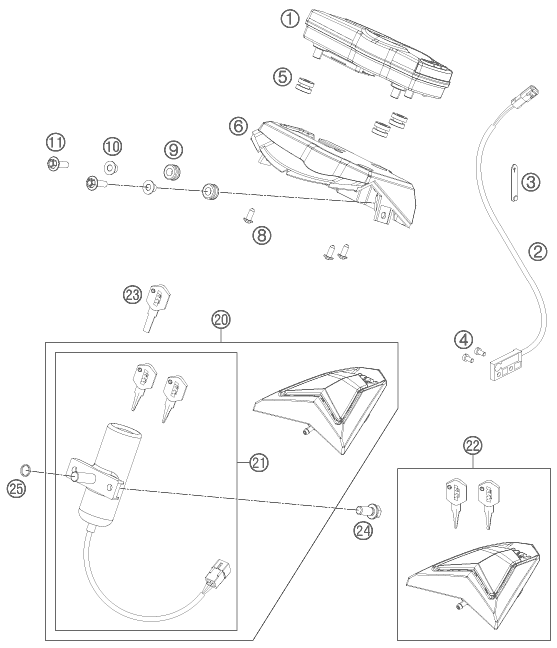 Sprängskiss: Instruments / Lock System – KTM 690 SMC R 2012