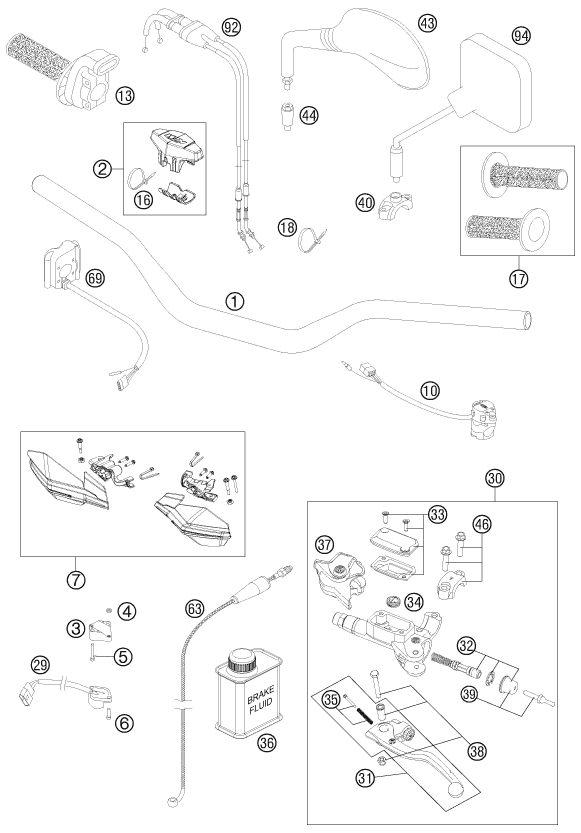 Sprängskiss: Handlebar, Controls – KTM 250 EXC-F 2012