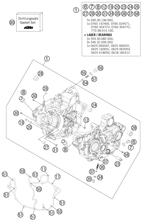 Sprängskiss: Engine Case – KTM 250 XCF-W 2012